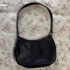 VTG Liz Claiborne Faux Leather Shoulder Handbag Black Purse Silver Multi Zipper